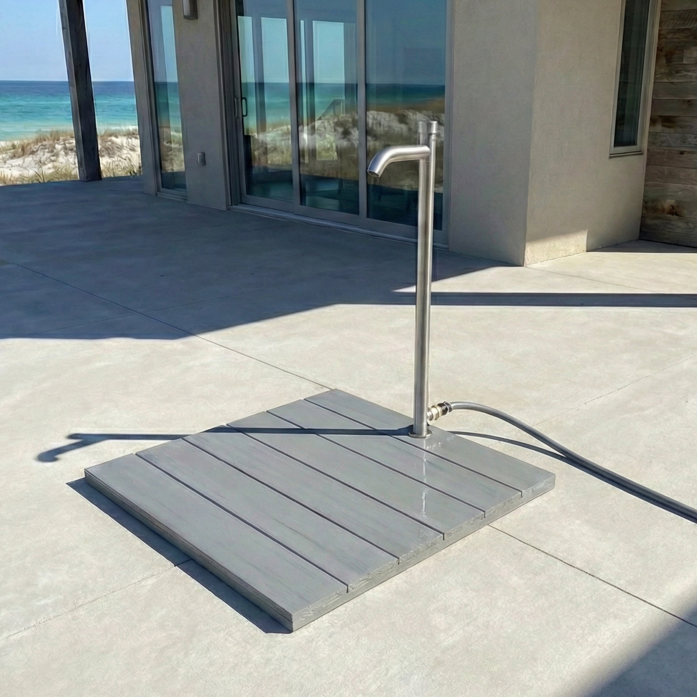Gray Foot Fountain being used to rinse a dog's paw