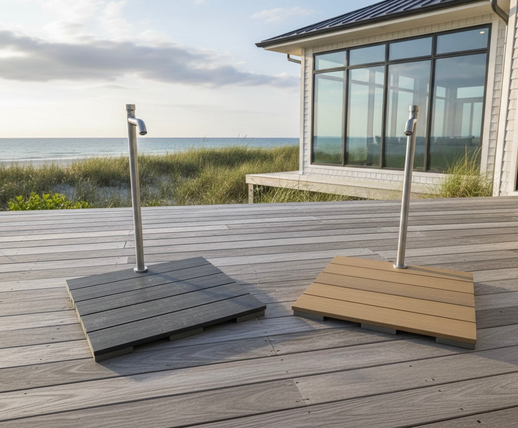 Gray and Teak Foot Fountain duo