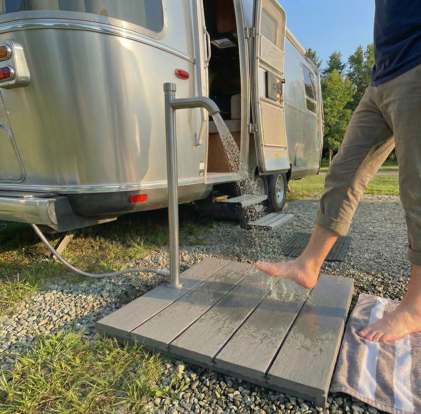 Foot Fountain outdoor wash station at campsite trailer